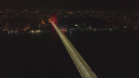 istanbul bosphorus bridge drone footage at night during covid lockdown, jk01