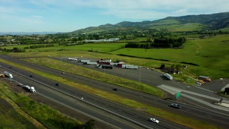 aerial view of a highway truck stop