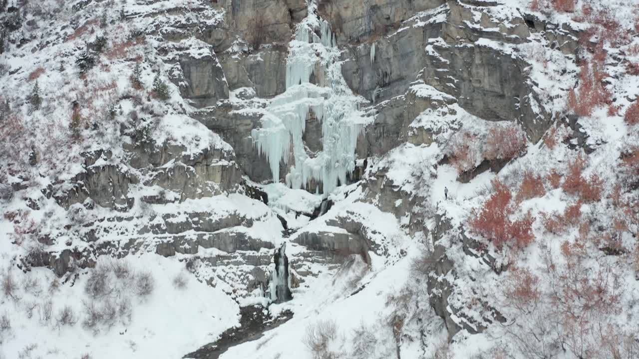 Frozen Stewart Falls waterfall in Utah United States of America winter cold snow covered nature