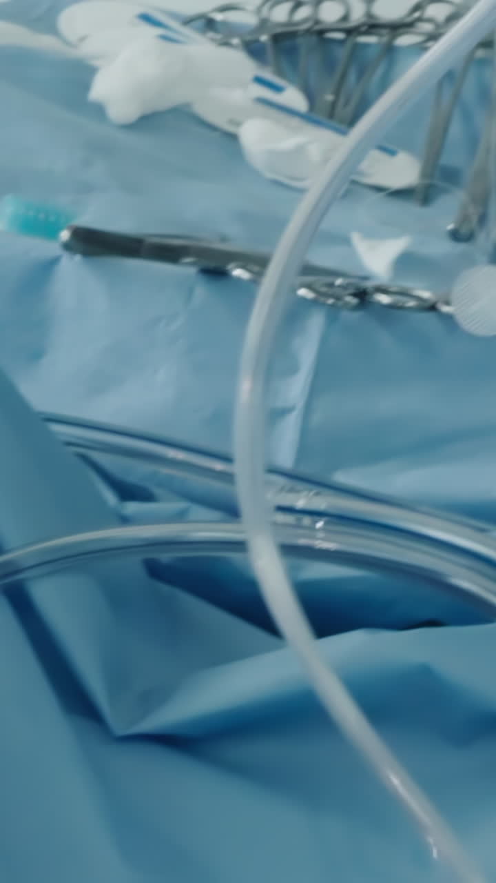 Nurse readies tubing for heart operation. Healthcare professional prepares and checks tubes ensuring readiness for upcoming coronary artery bypass surgery