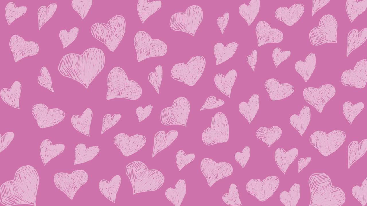 Animated pink hand drawn heart doddles. Loop motion graphic.