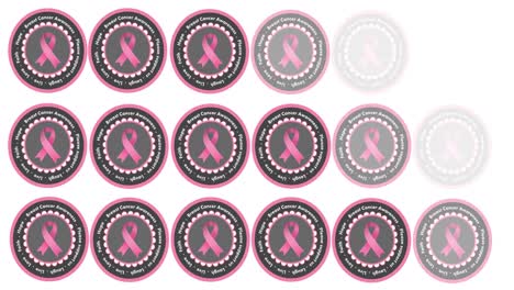 animation of multiple pink ribbon logo and breast cancer text appearing on white background