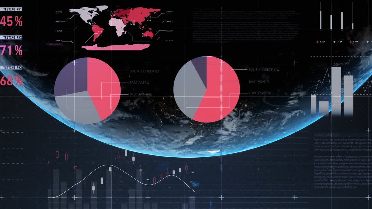 Animation of data processing and statistics over globe