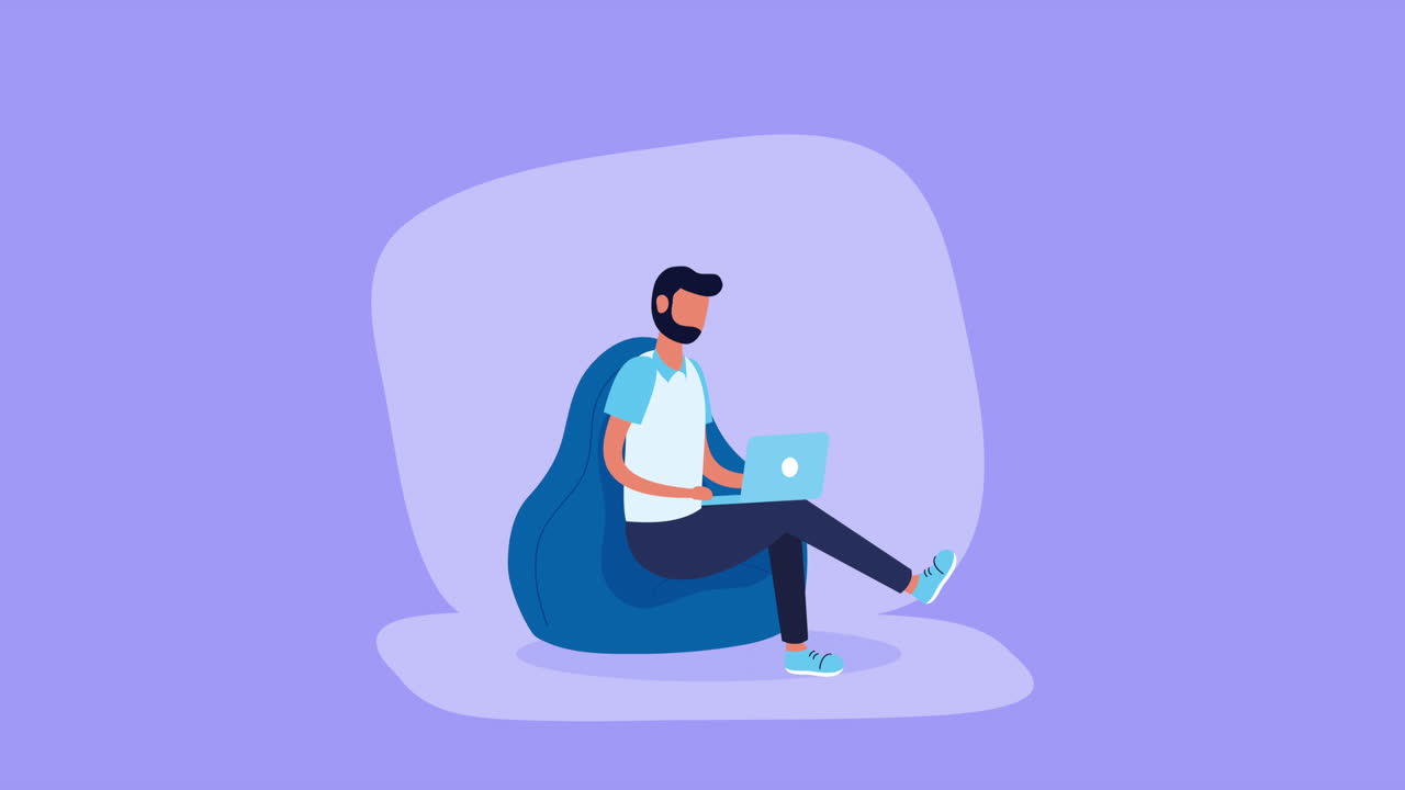 편안한 의자 에서 노트북 을 사용 하는 사람