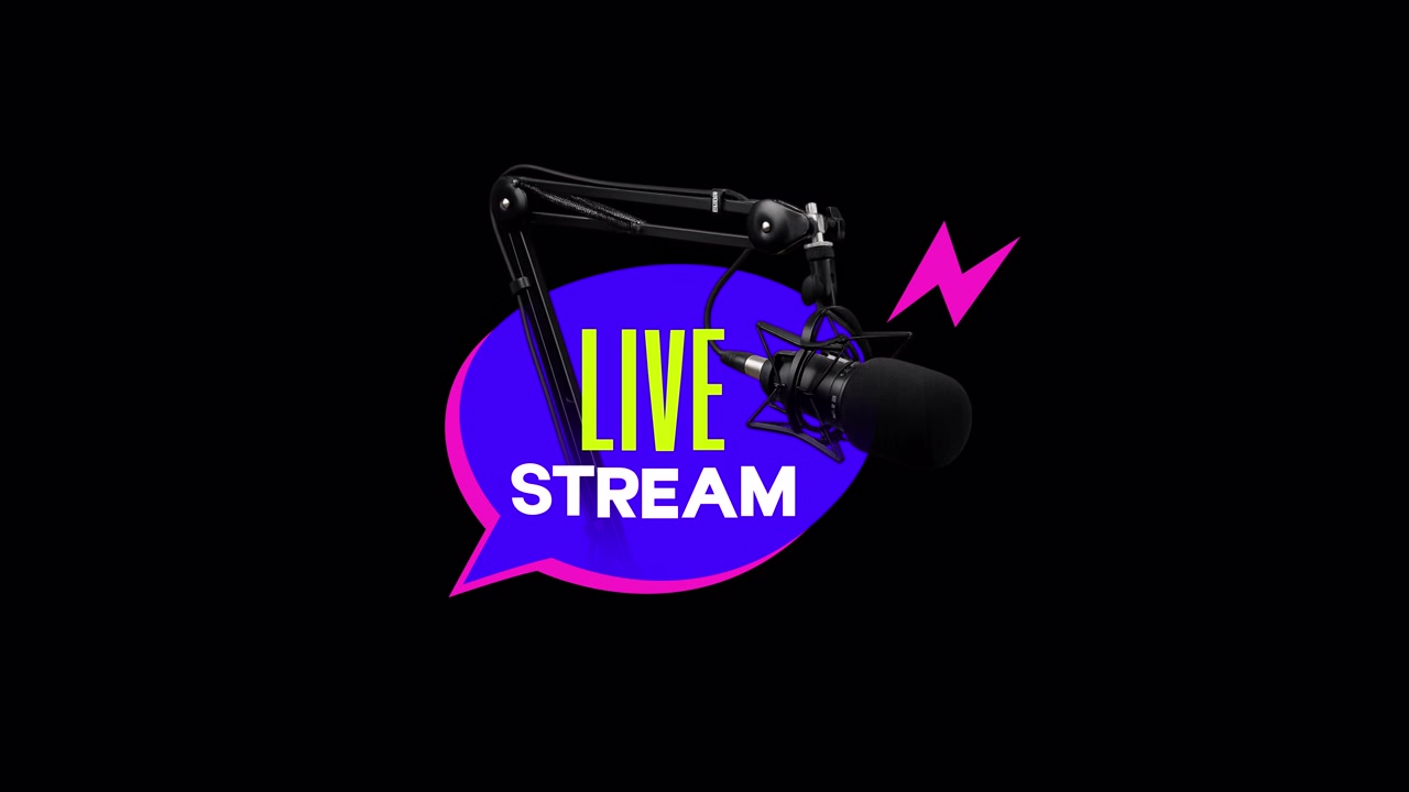 Animeret livestream-grafik med mikrofon og taleboble