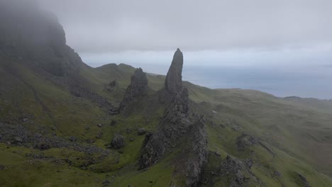 4k-aerial-drone-footage-with-mist-and-fog-near-dark-rocks-at-old-man-of-storr-on-isle-of-skye-near-portree-scotland