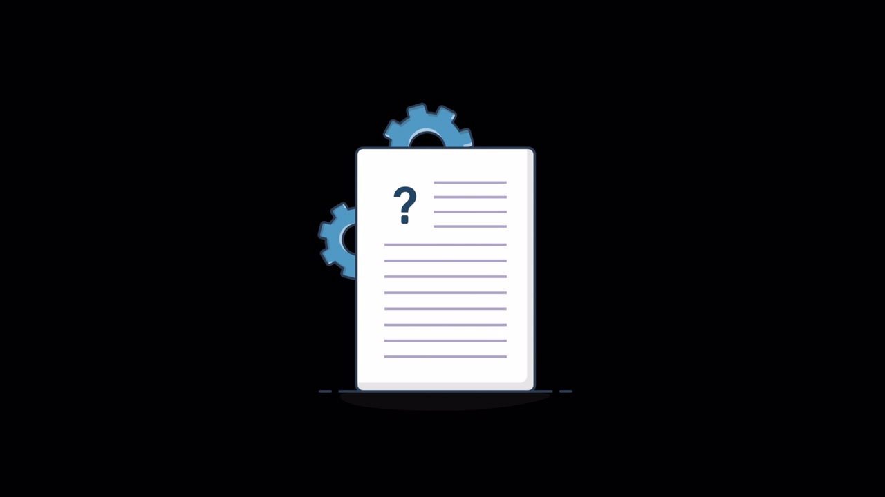 Animated Document with Question Mark and Rotating Gears