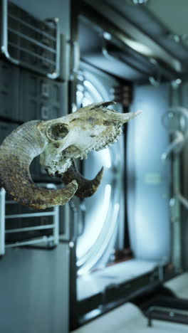 ram skull display in a futuristic space station