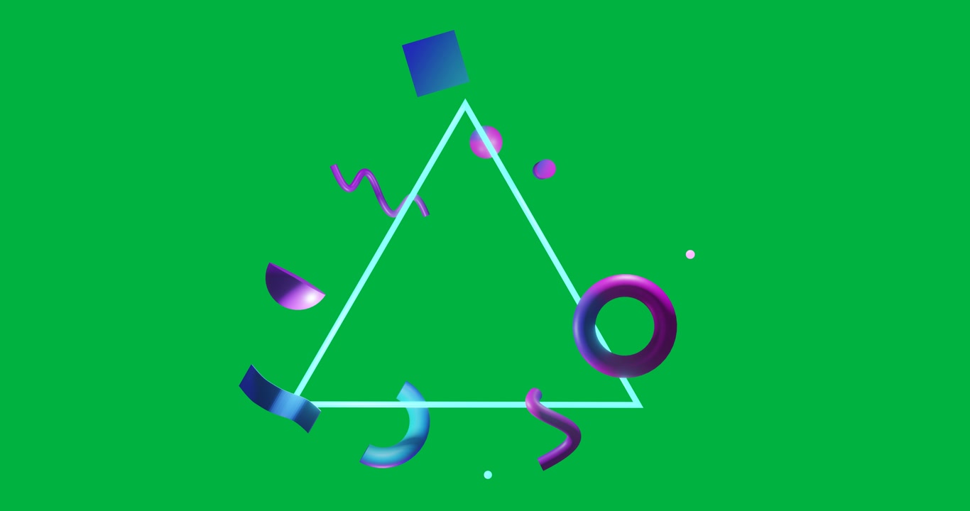 Animation of multi coloured abstract shapes moving on seamless loop over transparent background