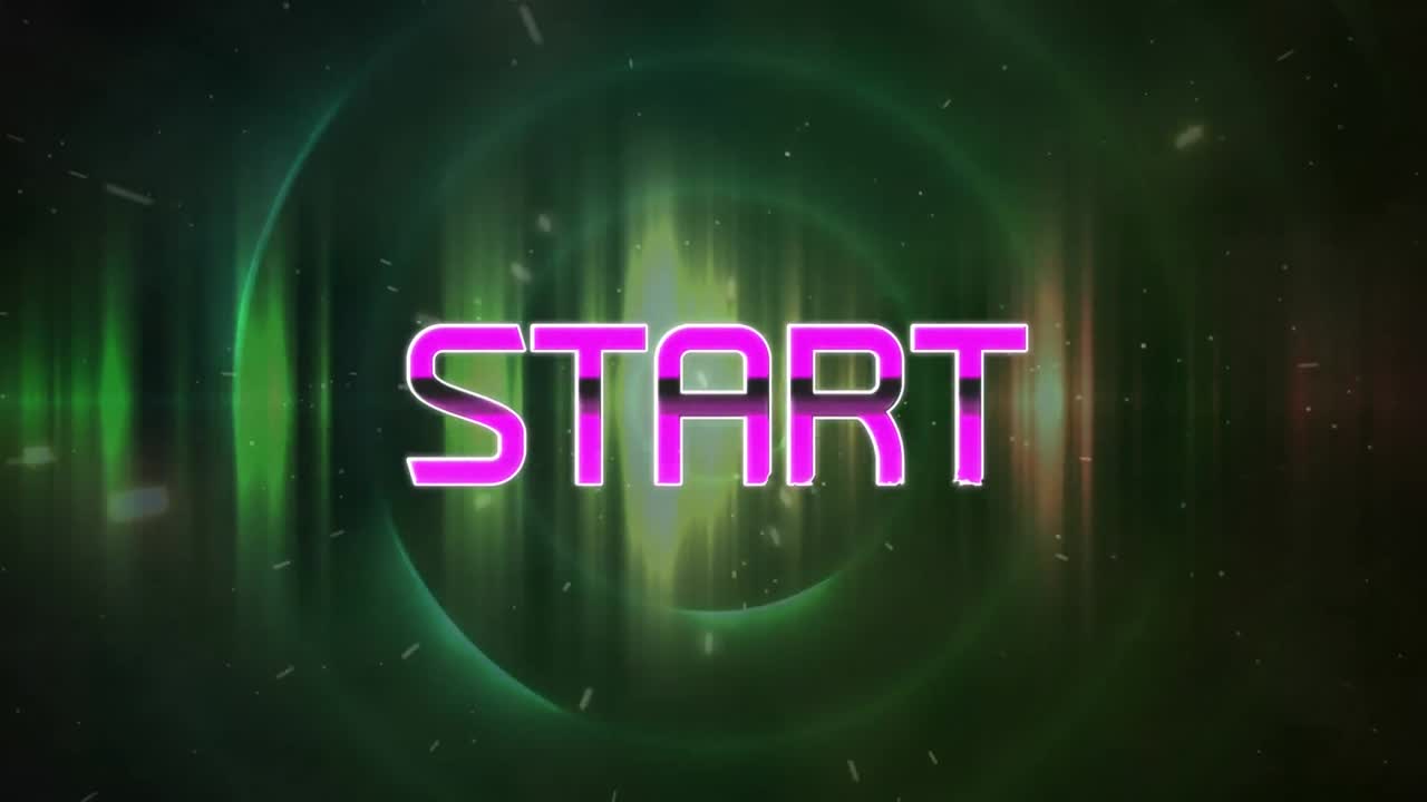 animación del efecto glitch sobre el banner de texto de inicio contra los senderos de luz verde que giran.