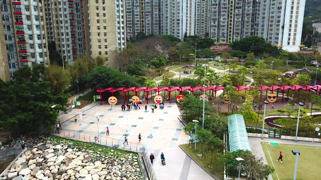 Urban Park with Giant Emoji Sculptures