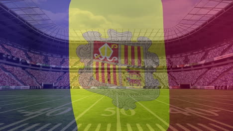 animation of andorra flag against view of a sports stadium
