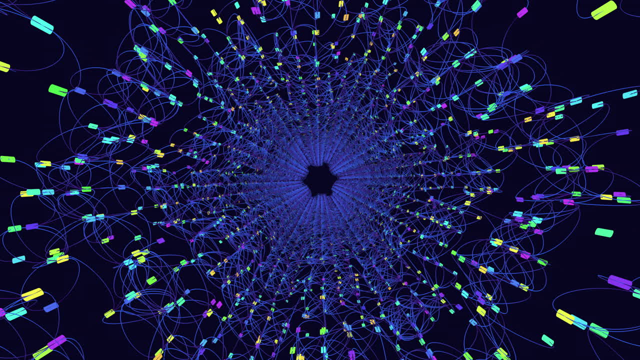 Spirale dinamica blu e viola con linee colorate collegate