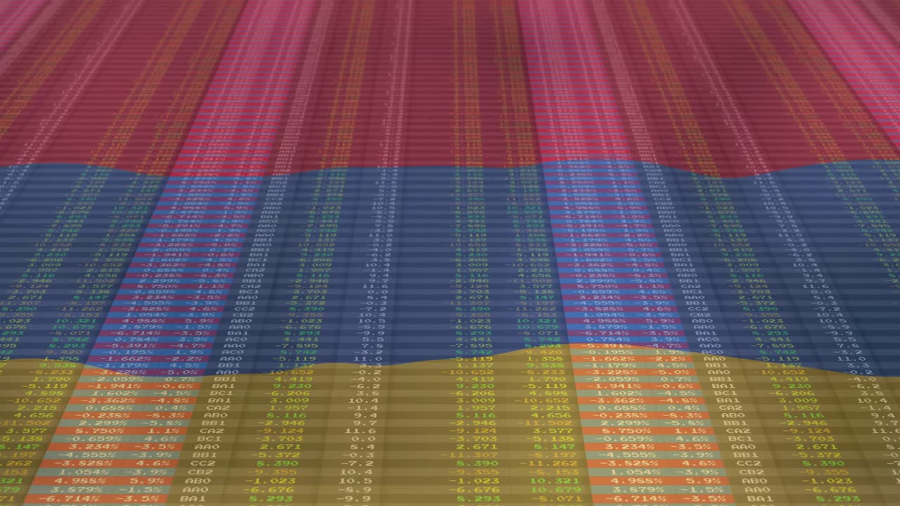 Animation of colorful financial data table with labels and numbers in rows