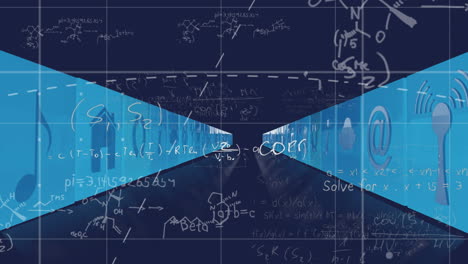 Animación-De-Ecuaciones-Matemáticas-Sobre-Cubos-Con-Iconos-Sobre-Fondo-Negro