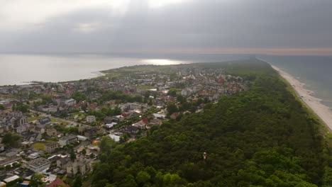 Aerial view overlooking the Jastarnia town, dramatic evening in Poland