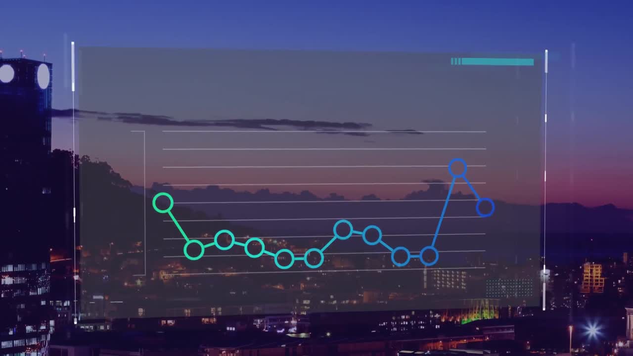 animación de gráfico con la ciudad en el fondo
