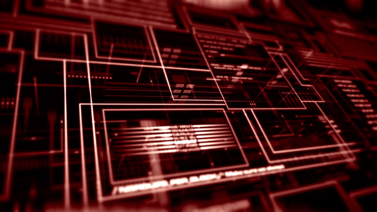 4K Futuristic background with digital data code and HUD elements. Perfect for text titles and horizontal displays.