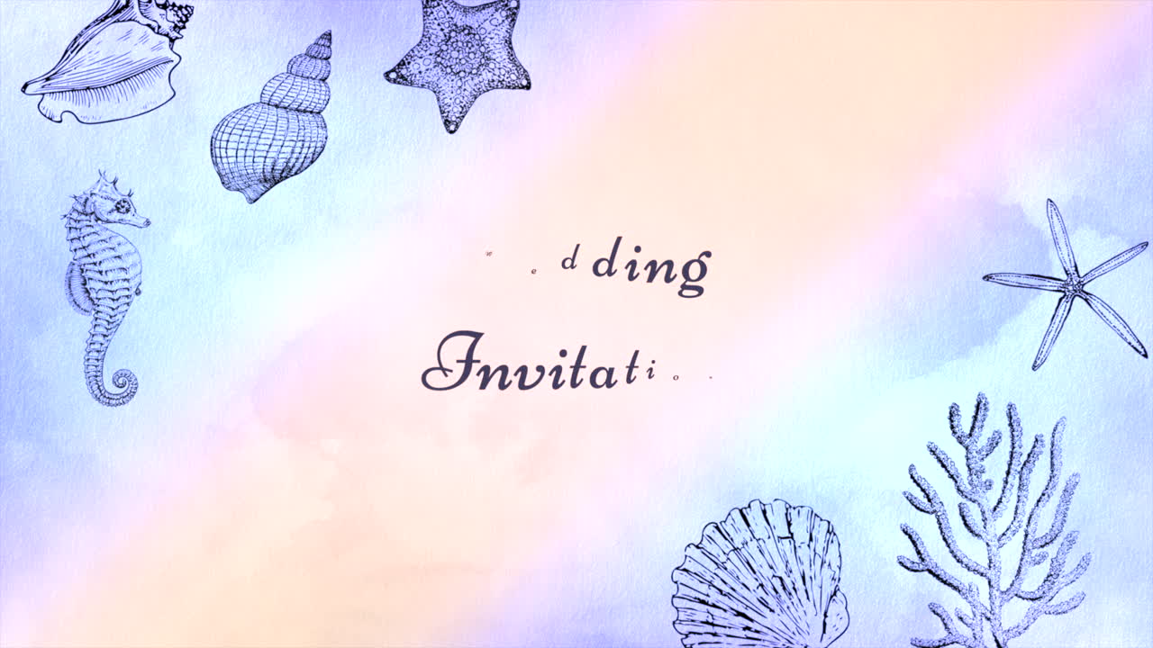 해변에서 해양 동물과 청첩장