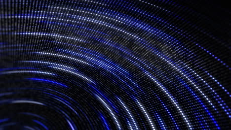 digital vortex of pixels. blue abstract background with dots and binary code. glowing lines moving in a circle. looped animation.