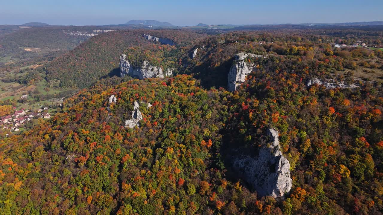 Aerial views of the Cirque du Fer‑à‑Cheval and the village of Sixt‑Fer‑à‑Cheval in the Haut‑Giffre valley, Haute‑Savoie, Auvergne‑Rhône‑Alpes, France