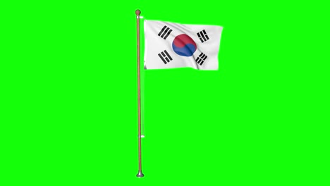 green screen hiper realistic loop flag of south korea with flagpole waving in the wind korean flag fluttering animation 3d 4k