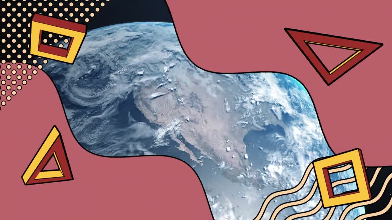 지구 위의 레트로 추상적인 모양의 애니메이션