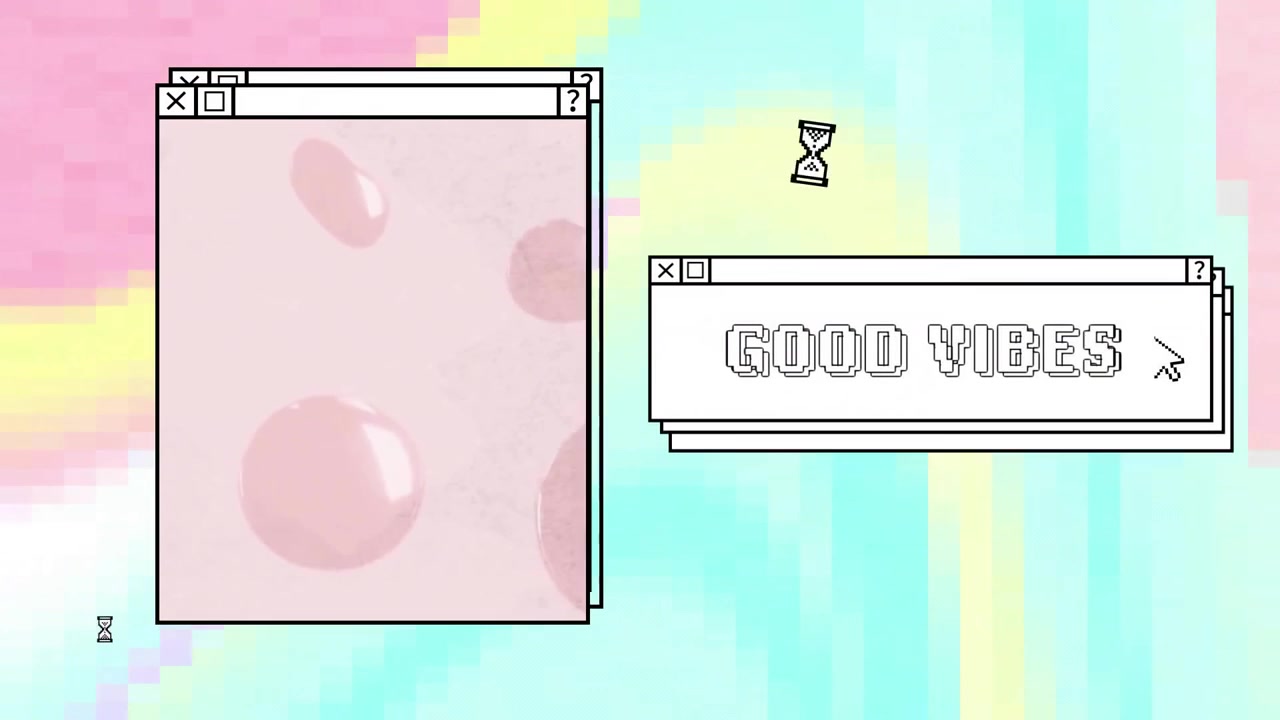 Animation of good vibes text and computer window screens with neon pattern