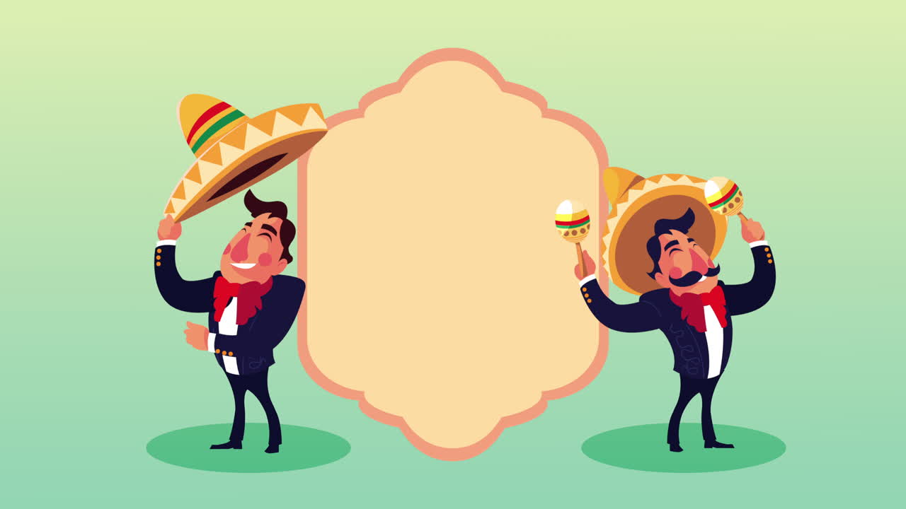 mariachi messicani che cantano e suonano caratteri maracas