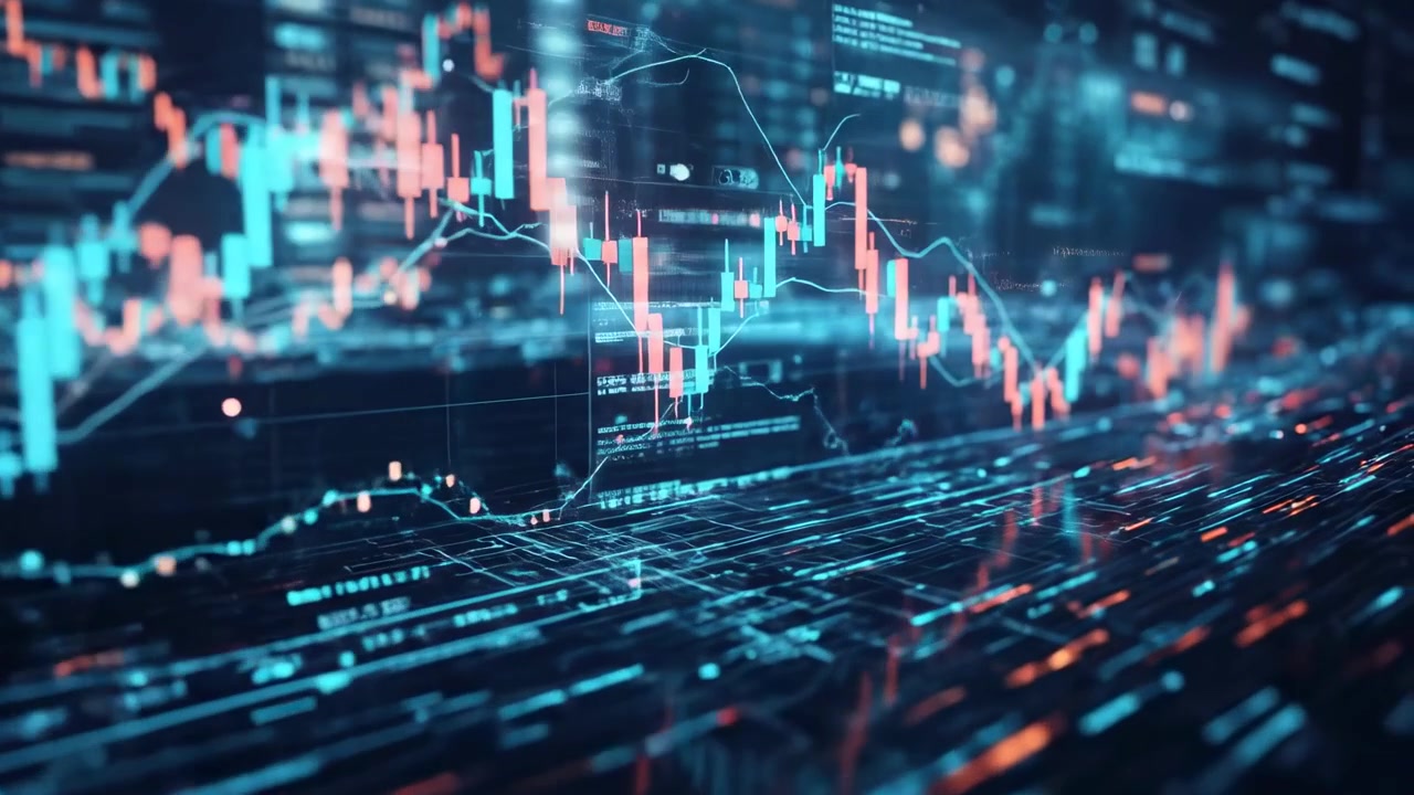 Display digitale dinamico di grafici a candela del mercato azionario e dati finanziari
