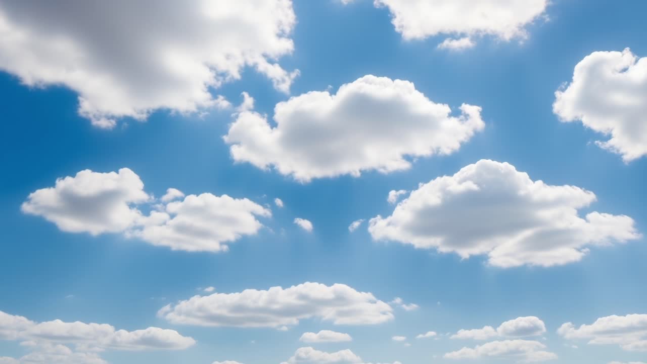Serene Sky with Fluffy Clouds: A Tranquil Display of Nature's Canvas Showcasing Whimsical Cloud Formations Beneath a Bright Blue Horizon