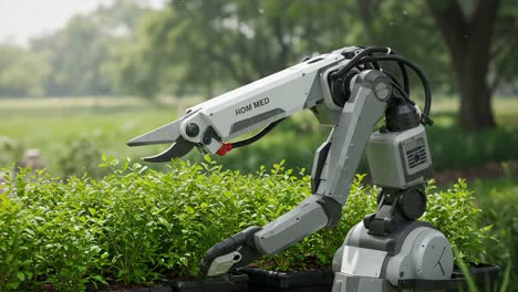 a robotic arm in action: the future of precision horticulture and automated plant care in modern agriculture