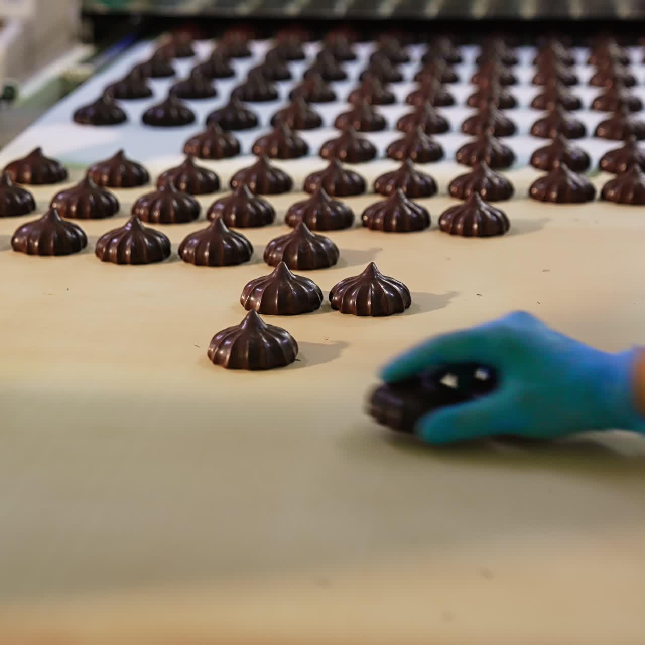 Chocolate Candies on a Conveyor Belt