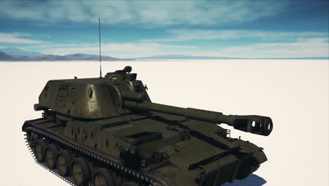 tanque militar en el desierto blanco
