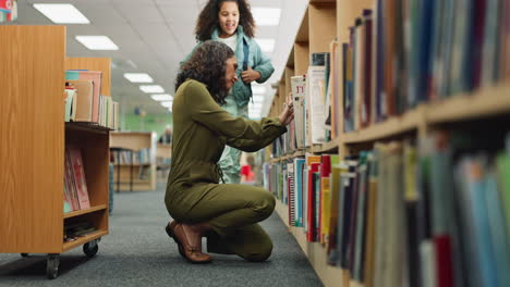 a mother and daughter at the library