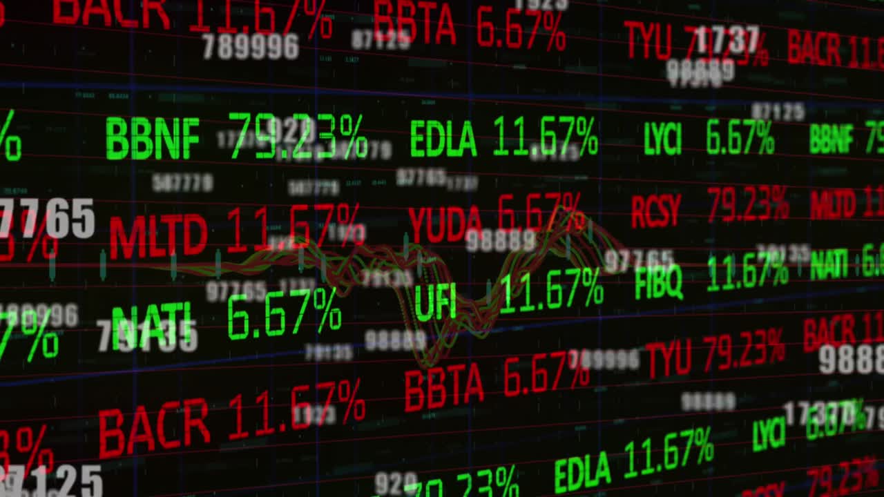 animación del procesamiento de datos financieros y estadísticas en fondo negro
