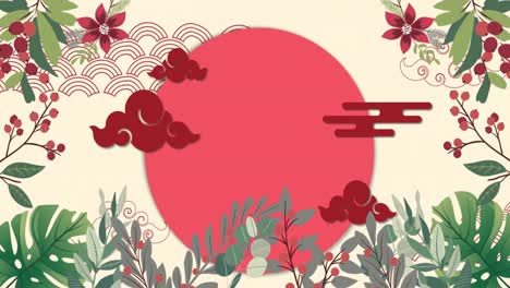 animation of chinese traditional decorations and circle on cream background