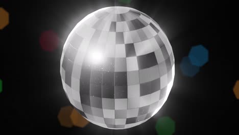 Animation-of-retro-mirror-disco-ball-and-christmas-fairy-lights-flickering