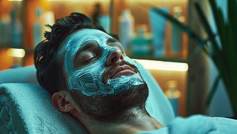 man relaxing with a face mask during a spa treatment
