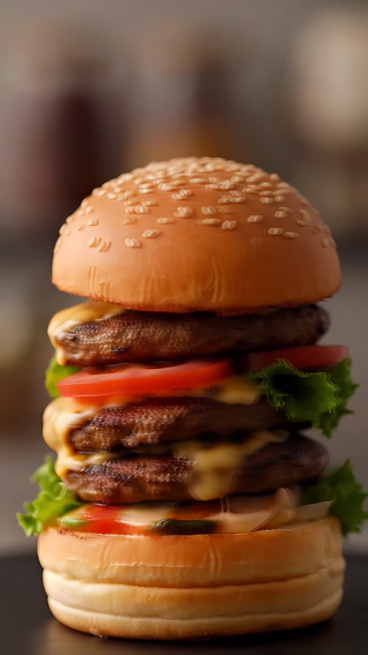 Hamburger Succoso Primo Piano Sfondo Bokeh 4K