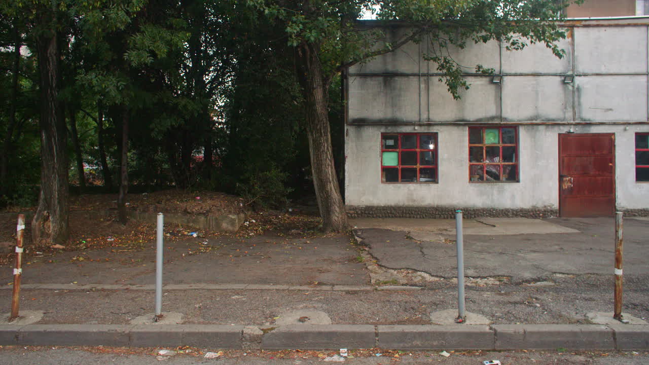 An old, dilapidated brutalist building from the communist era in Sofia, Bulgaria
