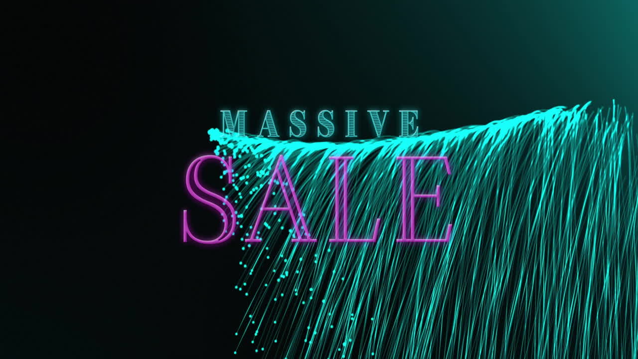 Animation of massive sale text over green shapes