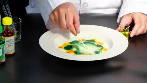 watch colorful patterns emerge as liquids mix in a shallow dish, creating a mesmerizing visual effect.