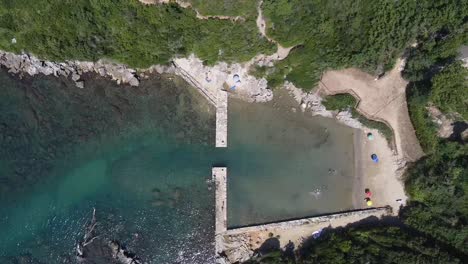 ancient roman port gates near formia city, aerial top down view