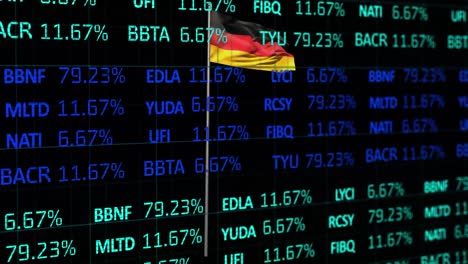 Animación-Del-Procesamiento-De-Datos-Del-Mercado-De-Valores-Sobre-La-Bandera-De-Alemania-Ondeando-Sobre-Fondo-Negro.