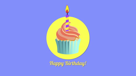 animated closeup happy birthday text with candy cake on holiday background 2