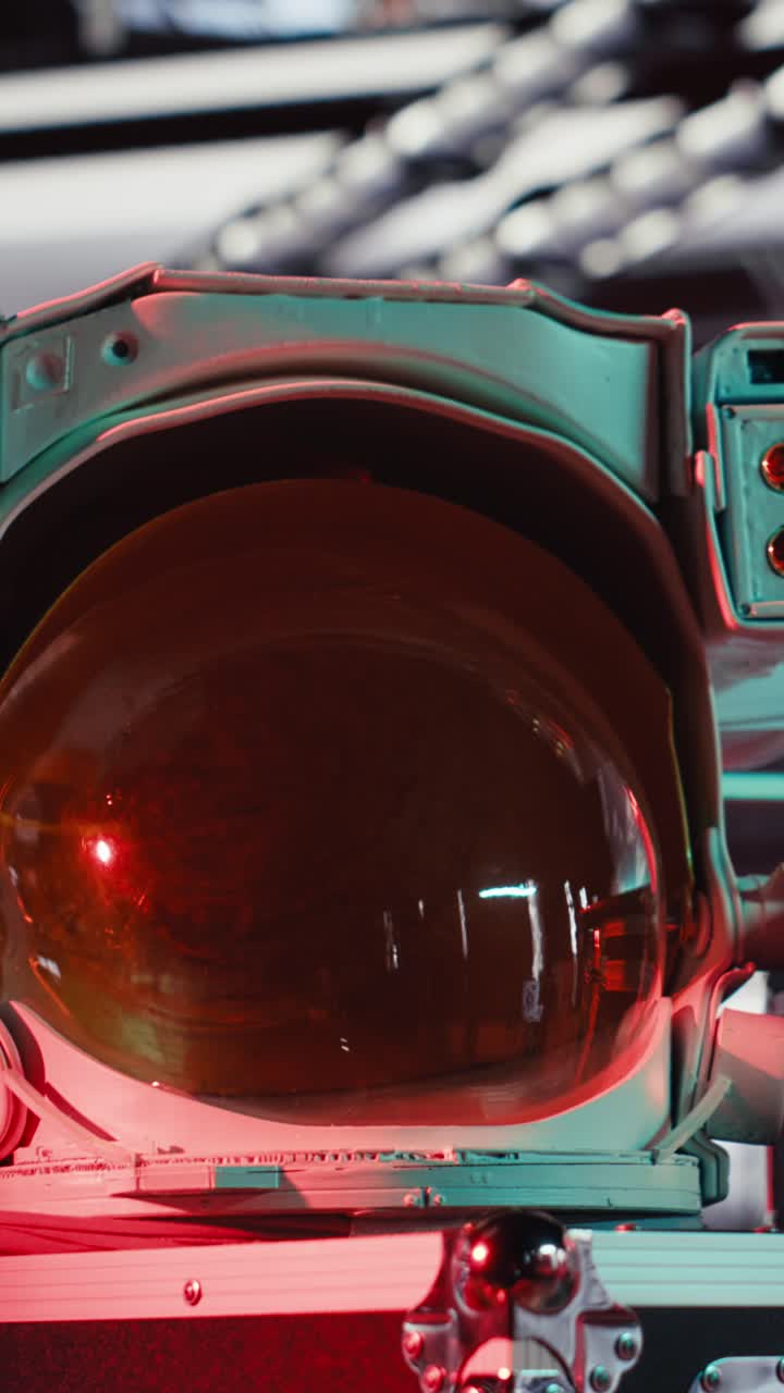 Vertical video Chroma key monitor in space station surrounded by high tech equipment