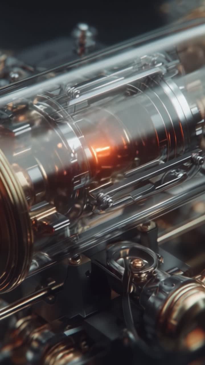 Intricate Mechanical Device Featuring Shimmering Metallic Components and Luminous Core, Highlighting Cutting-Edge Engineering and Design Aesthetics in Modern Technology