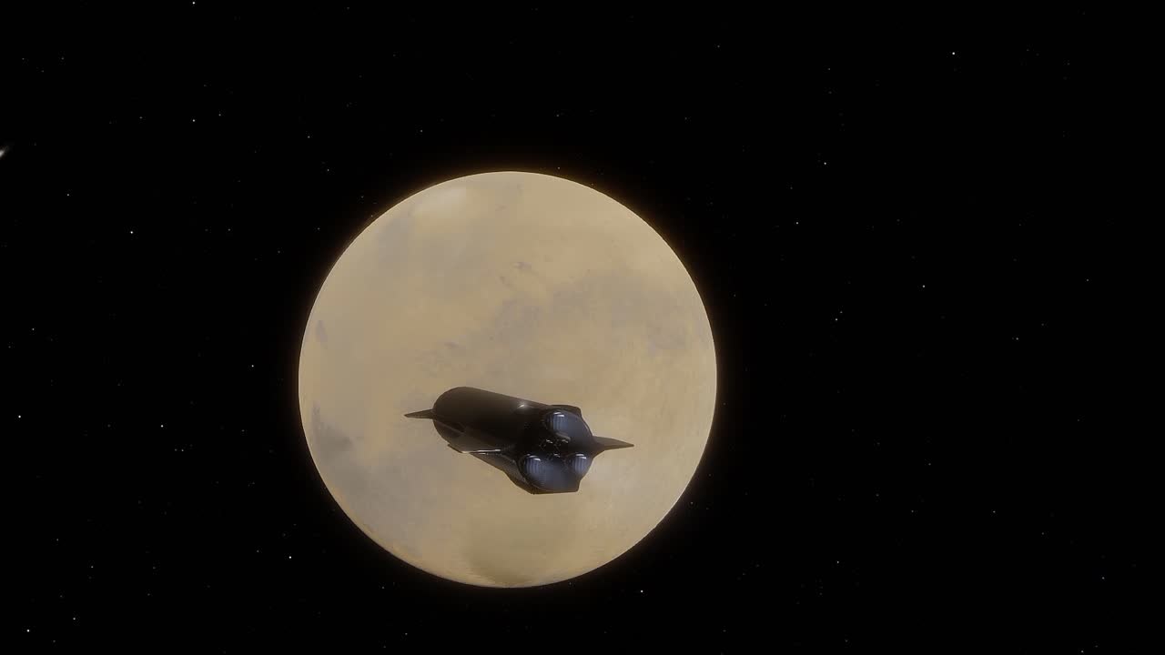 звездолет space x на пути к марсу с марсом в центре