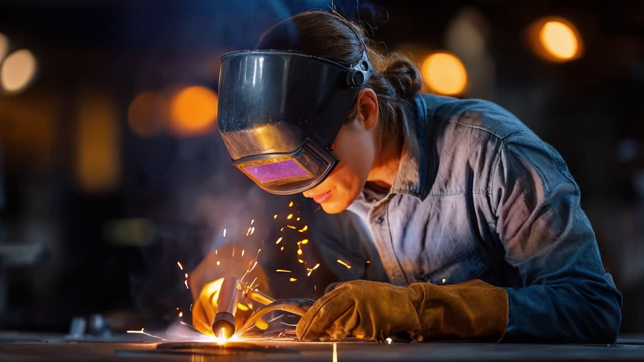 A Skilled Metalworker Engaged in Precision Welding, Showcasing the Artistry and Craftsmanship Required for High-Quality Fabrication in a Professional Workshop Setting